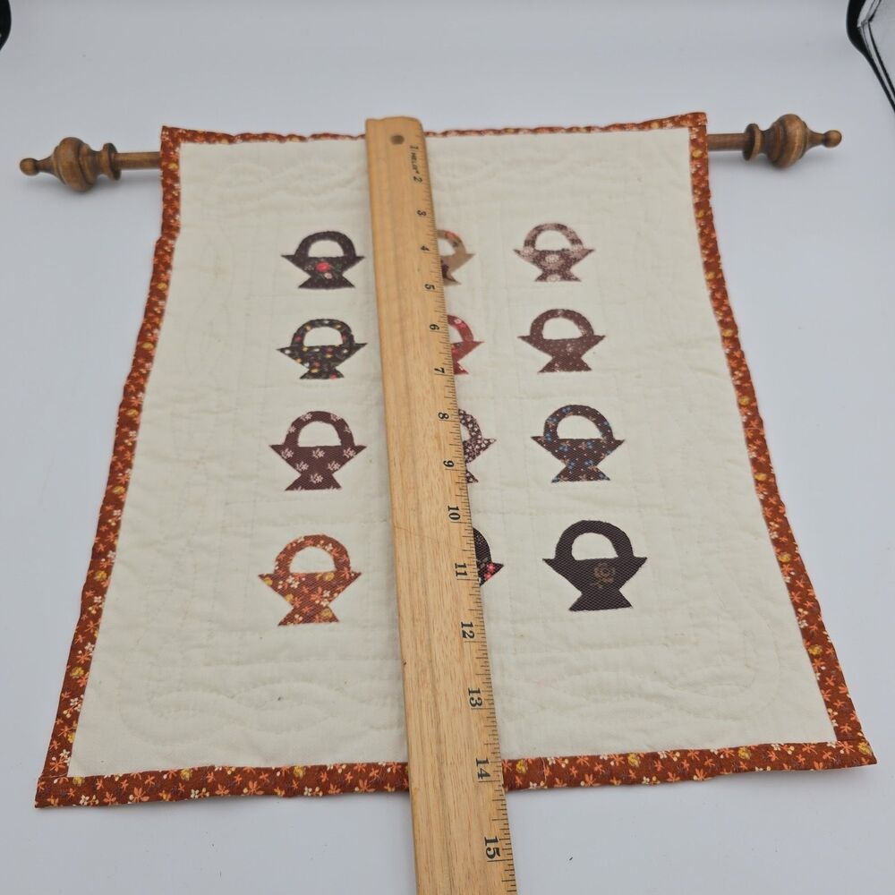 Vtg Handmade Quilt Wall Hanging Basket Appliqué Primitive Country Décor 14"12 - Picture 7 of 8